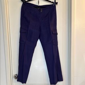 Banana Republic 100% Linen Navy Blue Cargo Wide Leg Pants Size 10
